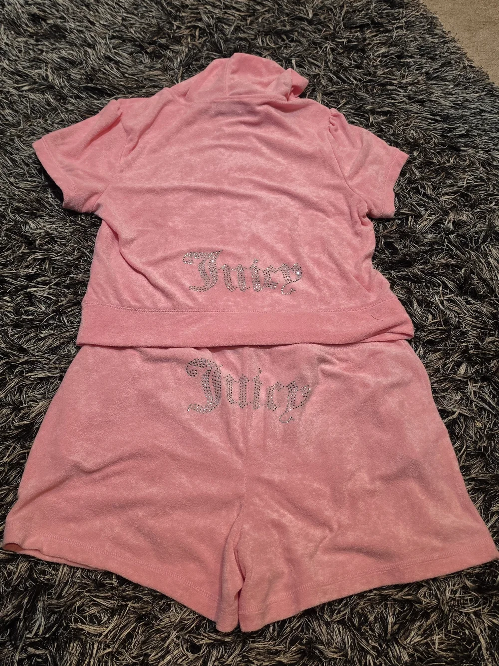 Juicy Couture Pink Velour Short Sleeve Hoodie & Shorts Set
